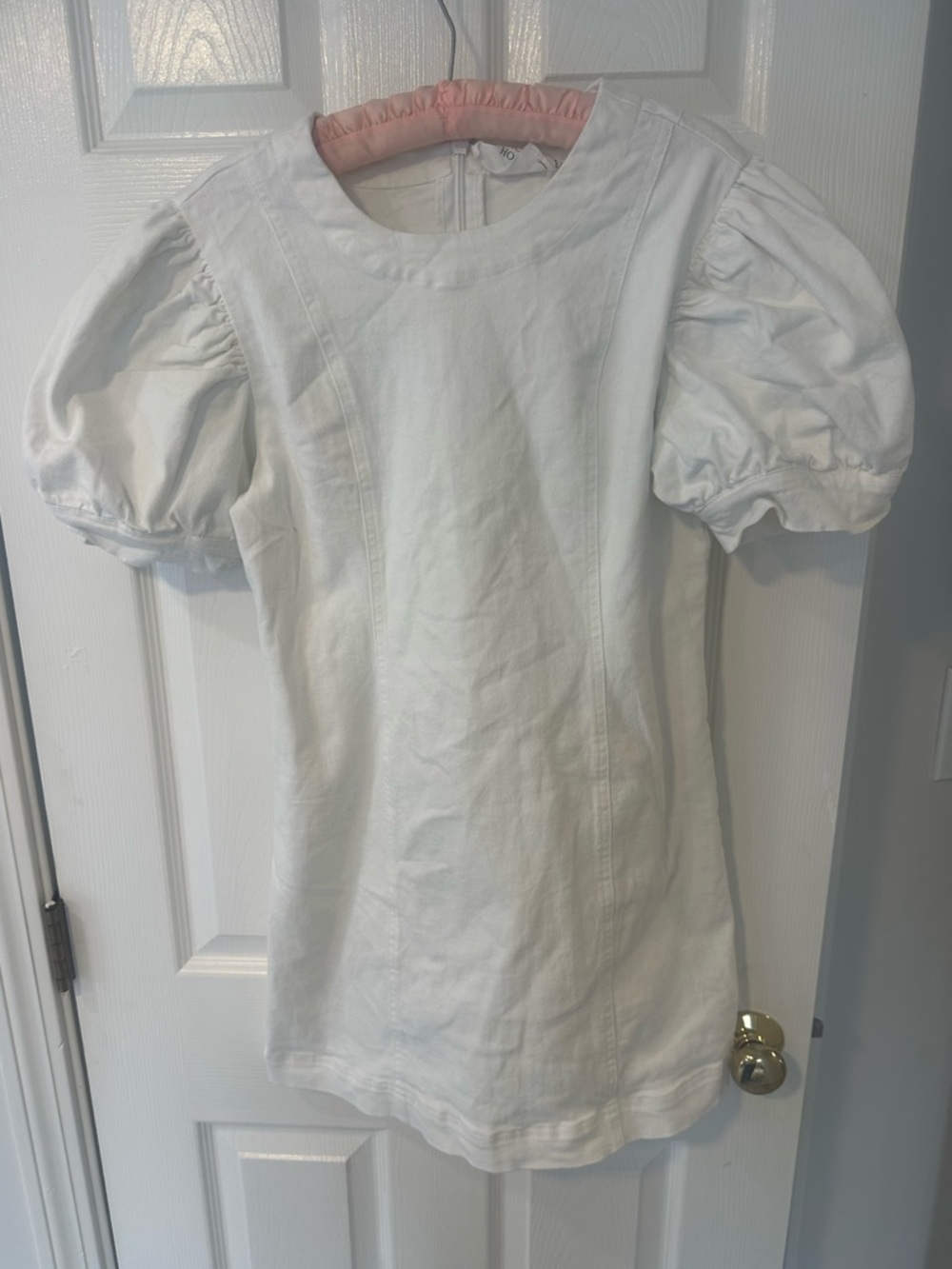 Hyacinth House Tuckernuck White Puff Sleeve Denim Mini Dress